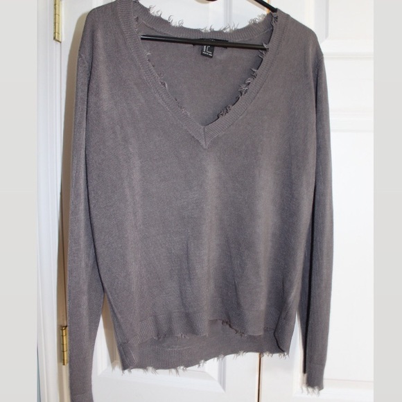 Forever 21 Sweaters - Grey Distressed V-Neck Sweater